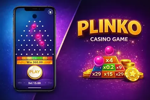 Plinko — 3 niveles de riesgo: bajo verde, medio amarillo, alto rojo